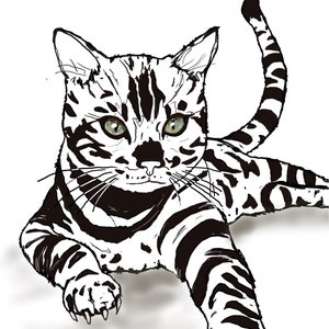 Bengal Cat Greeting Card or A4 Print (Black & White)