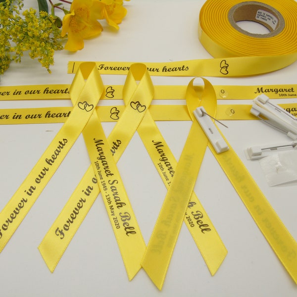Personalised funeral memorial ribbons, supplied on a reel