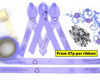 Value personalised memorial / funeral ribbons, from 37p per ribbon ( self-assembly)
