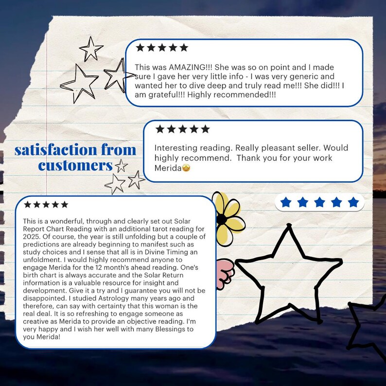 May include: Five-star reviews for a tarot reading service. The reviews highlight the reader's accuracy, clarity, and ability to provide insightful information. The reviews also mention the reader's pleasant demeanor and helpfulness.