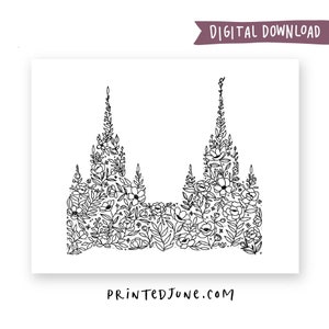 San Diego LDS Temple Print - Digital PDF Download, LDS Art Printable, Floral San Diego Temple Art, Church of Jesus Christ Art Prints