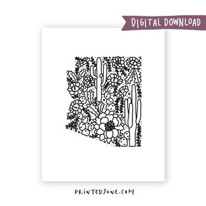 Arizona Blumendruck, digitaler PDF-Download, Arizona Art Printable, Floral Arizona Print, Arizona State Print, Housewarminggeschenk, State Print