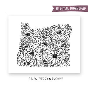 Oregon Floral Print - Digital PDF Download, Oregon Art Printable, Floral Oregon Art, Oregon State Art Prints, Housewarming Gift, State Print