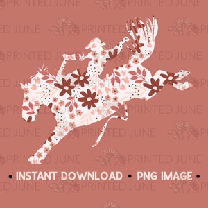 Floral Bronc Rider Image PNG, Image numérique, Sublimations rétro, Sublimations occidentales, Téléchargements de conceptions, Conception de chemise, Conception de sublimation