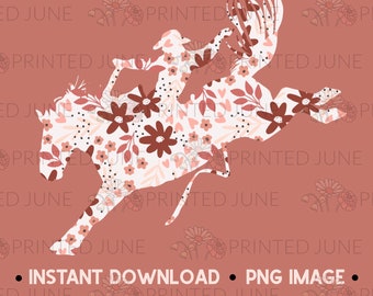 Floral Bronc Rider PNG Image, Digital Image, Retro Sublimations, Western Sublimations, Designs Downloads, Shirt Design, Sublimation Design