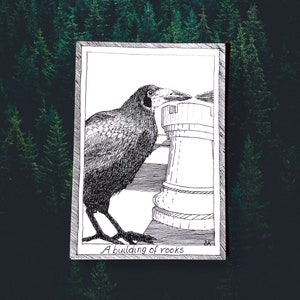 Tours - cartes postales sur le thème des oiseaux - dessinées et imprimées à la main, illustration en noir et blanc