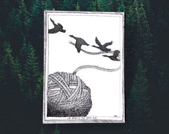 Ganzen - vogelpostkaarten met thema - handgetekende en gedrukte, illustratieve zwart-witte kunst