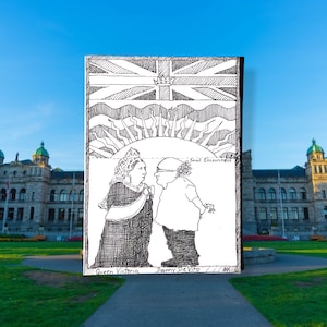 Ansichtkaarten koningin Victoria - Queen and DeVito - Britse humor, illustratieve, zwart-witte kunst, benodigdheden voor ongewenste tijdschriften