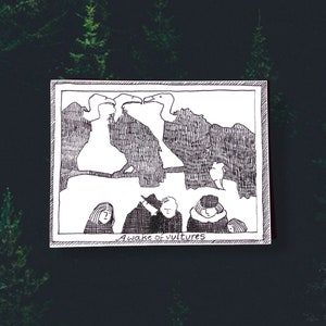 Vultures - Themed Bird Postcards - Hand Drawn and Printed, Illustrative Black and White Art