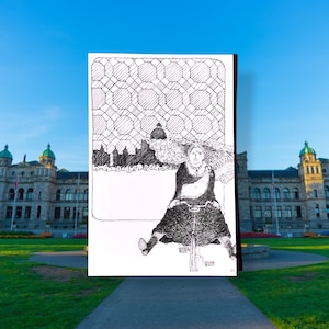 Cartes postales de la reine Victoria - Reine et vélo - humour britannique, illustration, art noir et blanc, fournitures pour journaux indésirables