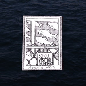 Carte postale saumon - vie marine - oeuvre d'art imprimée, illustrative, fournitures pour journaux indésirables, dessinée à la main