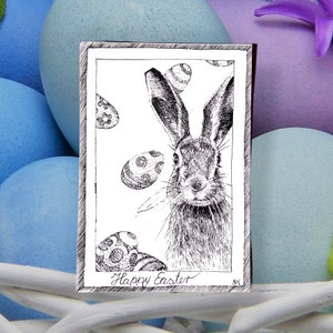 Easter Bunny Postcard - Illustrative Holiday Card, Black and White Art, Junk Journal Supplies