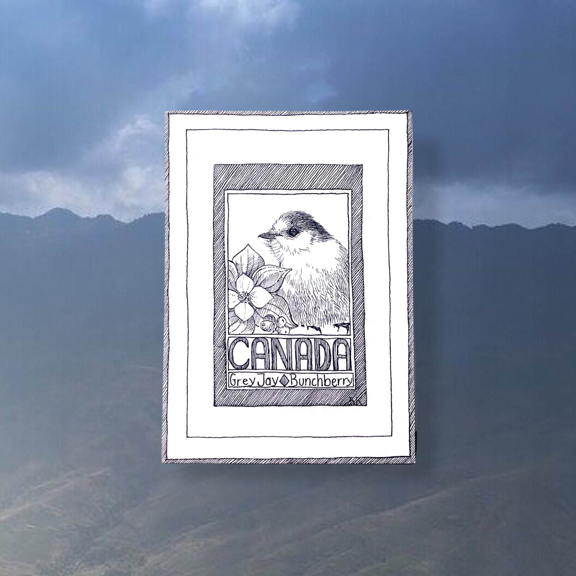 Canada Postcard - Provincial Theme - Canadian Birds and Floral Emblems, Illustrative, Hand Drawn, Junk Journal Supplies