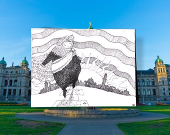 Queen Victoria Art Postcard: British Humor, Hand-Drawn Illustration