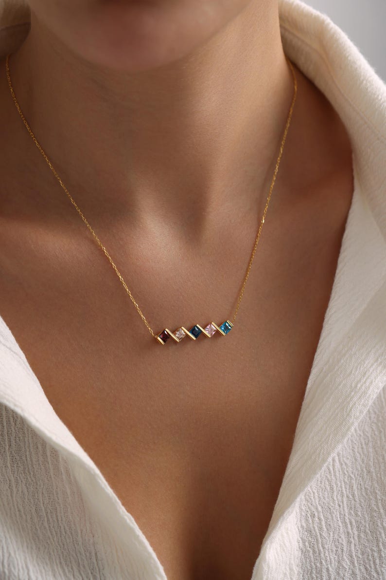 Multi Birthstone Necklace, Gold Family Birthstone Necklace, Silver Custom Necklace, Bridesmaid Gift, Gifts For Mom, Christmas Gift image 3