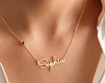 Personalized Name Necklace With Birthstone, Silver Birthstone Name Necklace, Custom Name Necklace, Personalized Gift, Gift For Mom,