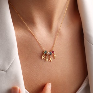 Eerste geboortesteen ketting, gepersonaliseerde brief geboortesteen ketting, aangepaste familie ketting, geboortesteen geschenken, cadeau voor haar