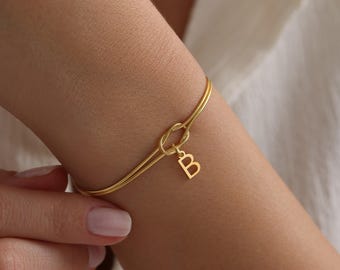 Custom Initial Love Knot Bracelet, Symbol of Love and Unity Bracelet, Matching Letter Knot Bracelets for Couples, Gift for Her,Chritmas Gift