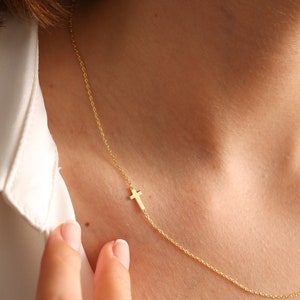 Sideways Cross Necklace, Dainty Cross Pendant, Tiny Cross Necklace, Gift Cross Pendant, Side Necklace, Christian Gifts, Unisex Necklace