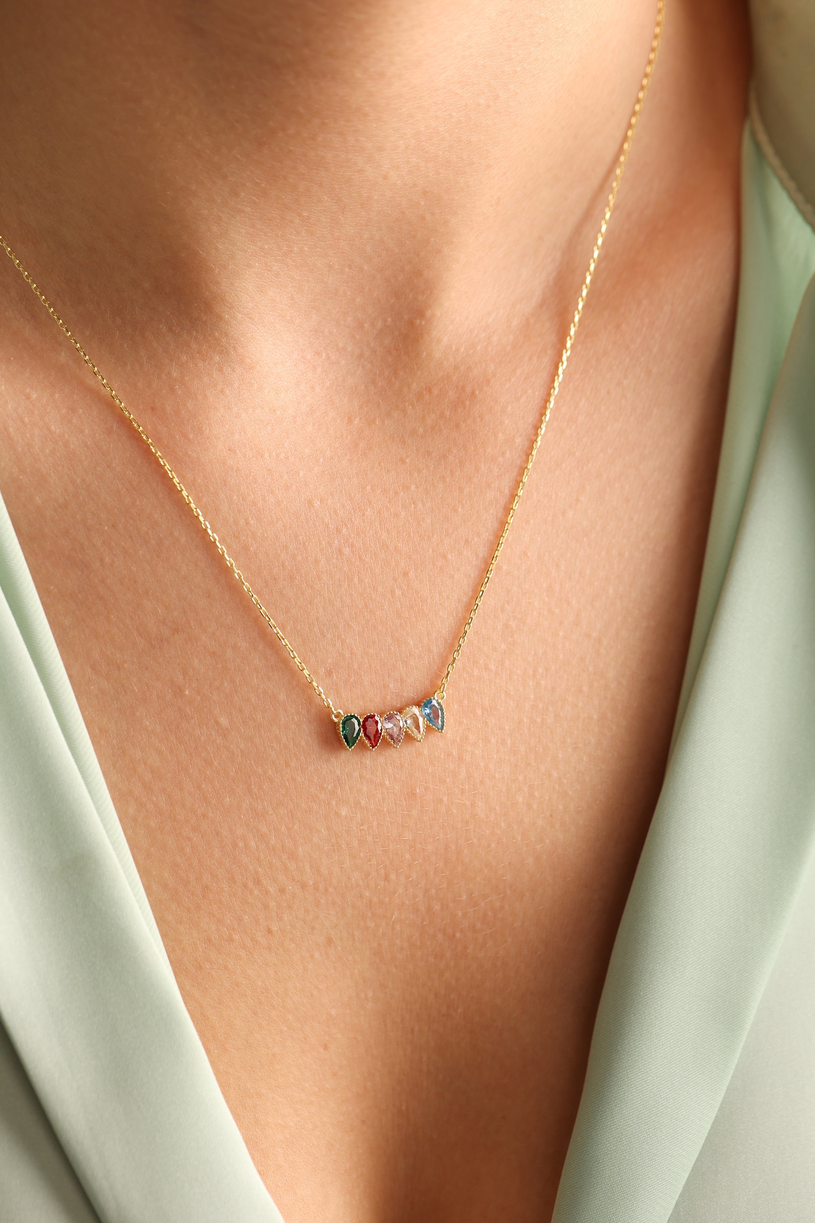 Family Birthstone Necklace Custom Multiple Birthstone Etsy