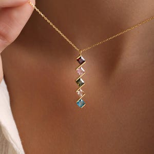 Personalized Family Birthstone Necklace, Gold Square Birthstone Necklace, Custom Necklace, Dainty Necklace, Gifts For Mom, Christmas Gift
