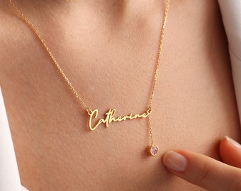 Geburtsstein Namenskette, personalisierte Namenskette mit Geburtsstein, Silber Geburtsstein Namenskette, benutzerdefinierte Namenskette, Geschenk für sie