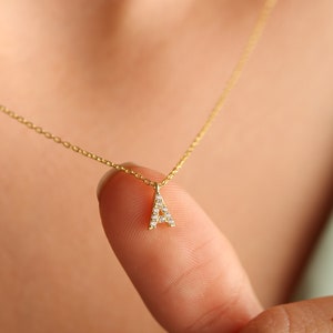 Initial Letter Necklace, CZ Dainty Letter Necklace, Custom Letter Jewelry, Zircon Letter Necklace, Dainty Necklace for Her, Christmas Gift