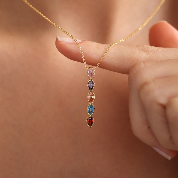 Family Birthstone Necklace, Custom Multiple Birthstone Pendant, Birthstone Gifts, Custom Family Necklace, Birthstone Jewelry, Gifts For Mom