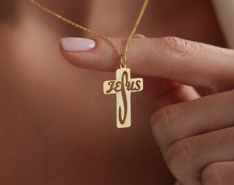 Collar de crucifijo de plata, collar de cruz, collar cristiano de Jesús, colgante religioso, regalo de cruz de Navidad, regalo para Navidad, regalo para ella