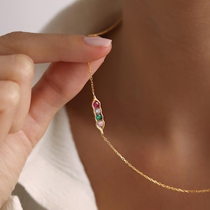 Personalized Pea in Capsule Necklace, Family Birthstone Necklace, Sideway Birthstone Necklace, Custom Necklace, Gifts For Mom,Christmas Gift