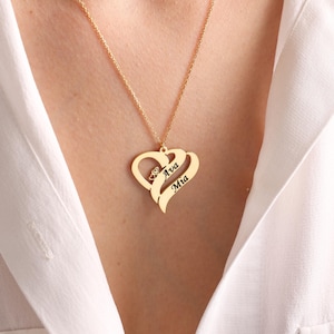 Collana con ciondolo a forma di cuore con doppio nome in argento sterling personalizzato per coppie, collana con cuore inciso con nome personalizzato, regalo per lei, regalo di Natale