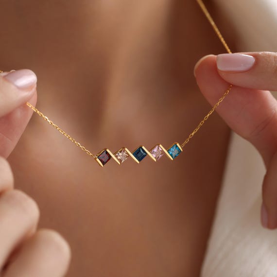 Multi Birthstone Necklace, Gold Family Birthstone Necklace, Silver Custom Necklace, Bridesmaid Gift, Gifts For Mom, Christmas Gift