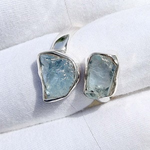 Raw Aquamarine Ring: Adjustable Sterling Silver Birthstone Ring