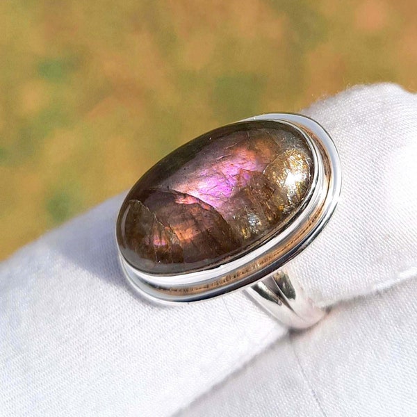 Purple Labradorite Ring, Gemstone Ring, Labradorite Silver Ring, 925 Sterling Silver Ring, Gift For Her Ring, Mother Gift, Anniversary Gift