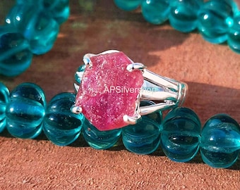 Anillo de plata, anillo de rubí, anillo áspero de rubí, anillo de plata de ley, anillo de piedra cruda, regalo de bodas para su anillo