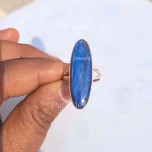 Kyanite Ring, Gemstone Ring, Blue Kyanite Silver Ring, 925 Sterling Silver Ring Jewelry, Long Oval Healing Crystal Jewelry