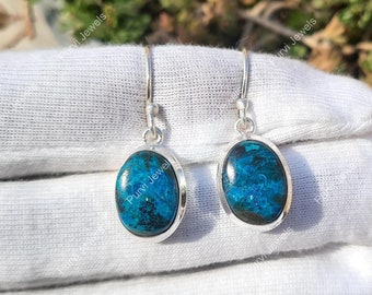 Azurite Gemstone 925 Sterling Silver Dangle Earrings Jewelry
