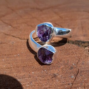 Raw Amethyst Ring: Adjustable 925 Sterling Silver Birthstone Ring