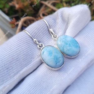 Larimar Gemstone 925 Sterling Silver Dangle Earrings Jewelry Gift For Christmas