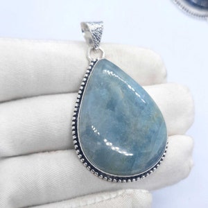 Aquamarine Gemstone Pendant, Blue Aquamarine Handmade 925 Sterling Silver Jewelry Pendant For Women, Birthday Gift ideas, healing crystal