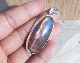 Purple Labradorite Sterling Silver Pendant - Gemstone Jewelry