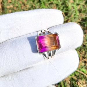 Watermelon Tourmaline Ring, Oval Shape, Gemstone Ring, Sterling Silver Ring, Watermelon Quartz Ring, Gift ring, Bi Color Tourmaline Ring