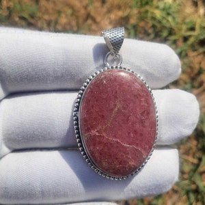 Rhodonite Pendant, Rhodonite Gemstone Handmade 925 Sterling Silver Jewelry Pendant For unisex Gift, Gemstone Jewelry For Her