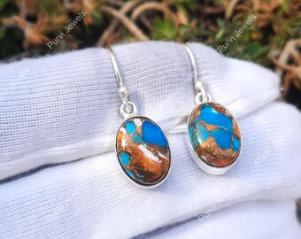 スパイニーオイスターターコイズシルバーメッキダングルイヤリング