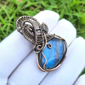 Wire Wrapped Pendant, Labradorite Pendant, Gemstone Pendant, Copper Wire Wrap Handmade Labradorite Pendant Necklace Jewelry, Copper Pendant