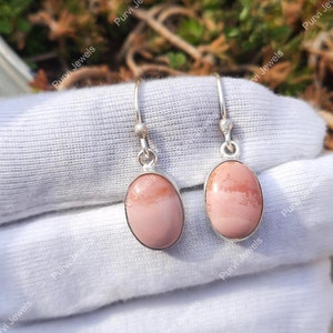 Pink Opal Gemstone 925 Sterling Silver Dangle Earrings Jewelry
