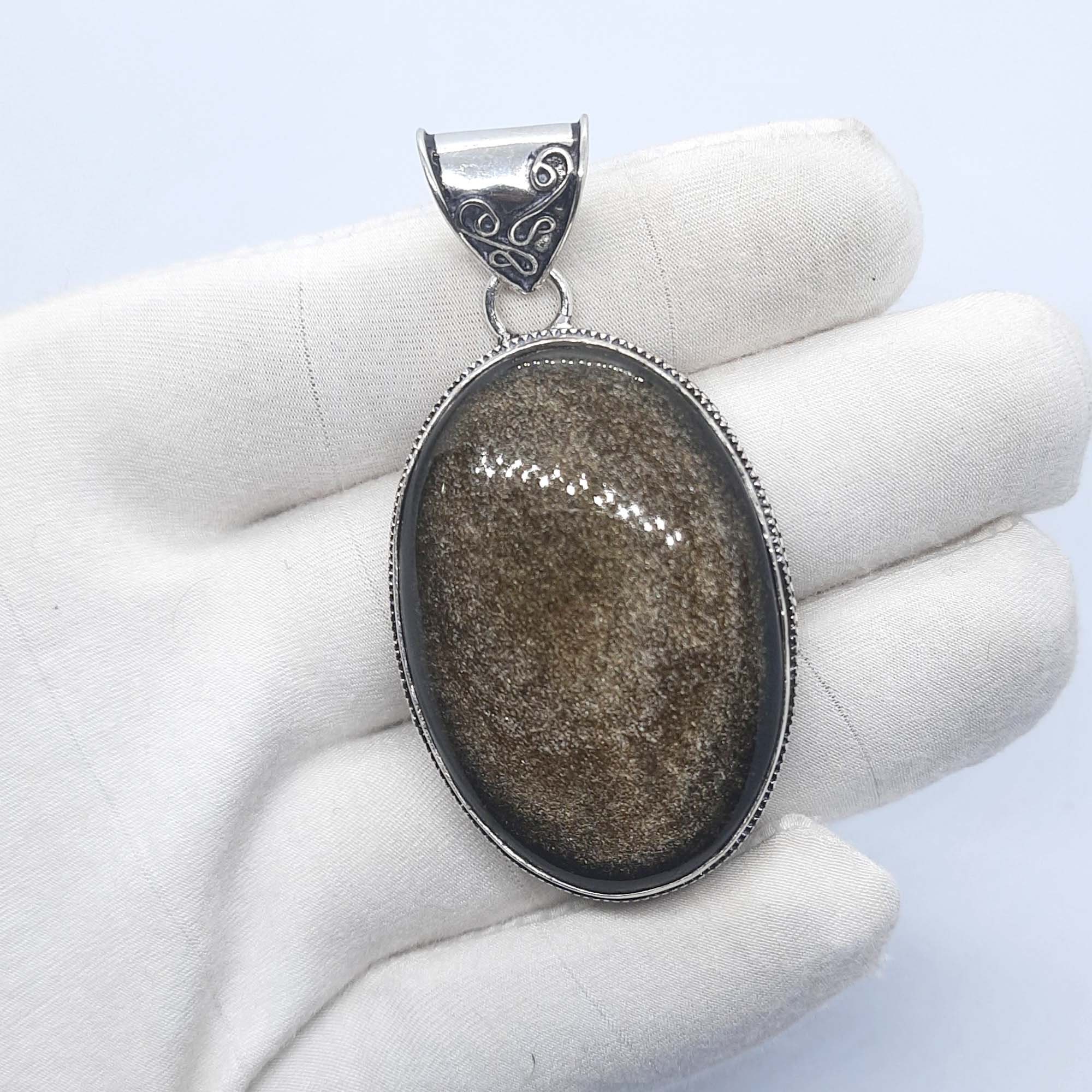 Moss Agate Gold Sheen Obsidian Necklace Natural Golden Sheen