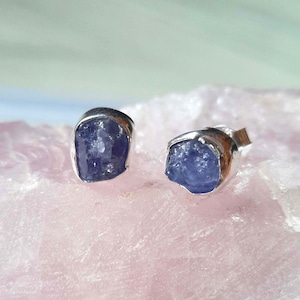 Tanzanite Rough Gemstone Stud Earrings, Silver Studs Earrings, 925 Silver Studs, Engagement Gift, Birthstone Earrings, Gemstone Earrings
