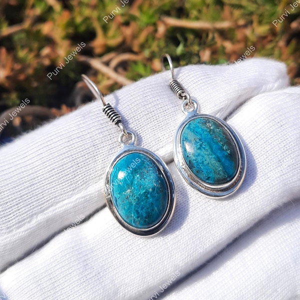 Shattuckite Gemstone 925 Sterling Silver Dangle Earrings Jewelry