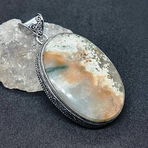 Moss Agate Pendant, Tree Agate Gemstone Handmade 925 Sterling Silver Jewelry Pendant, Big Stone Pendant, Bohemian Pendant, Agate Jewelry